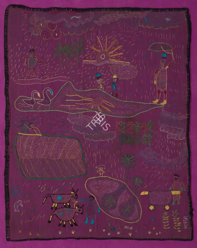 Mukherjee, Meera (Artist). Untitled. Kantha embroidery on cloth laid on board, circa 1980s | Tapestry | EconomicsArt | 00872648