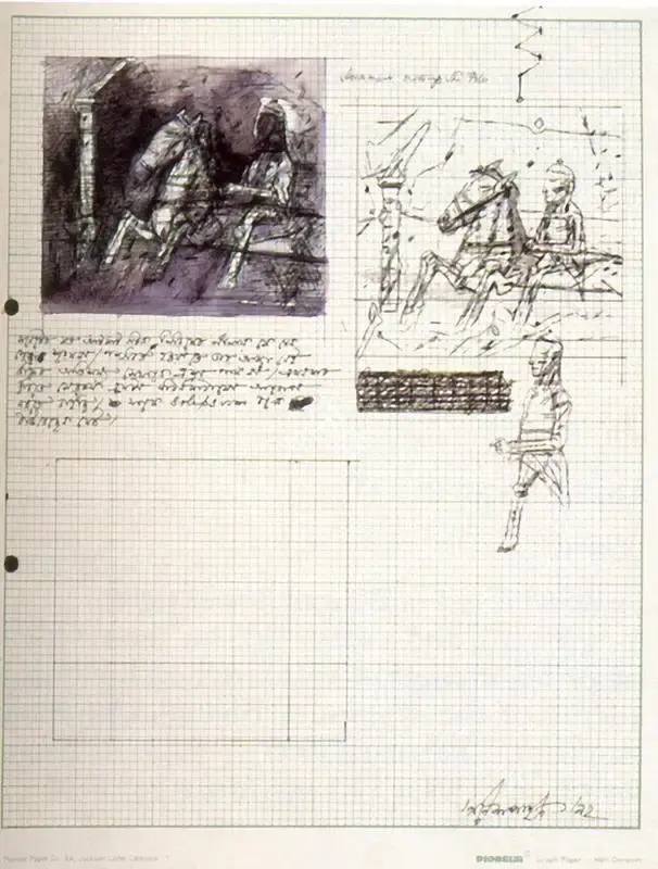 Pyne, Ganesh (Artist). One Sketch of a Horse and Rider and Subsidiary Studies, n.d. | Drawing