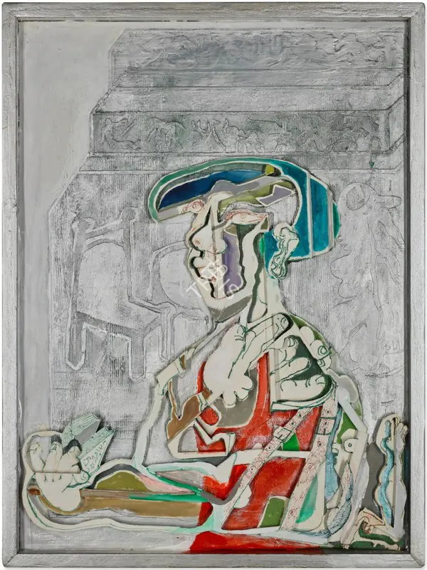 Samant, Mohan (Artist). Portrait. Mixed media and paper cut-outs on canvas in artist's frame, 1980 | Painting | FineArts | 00355777