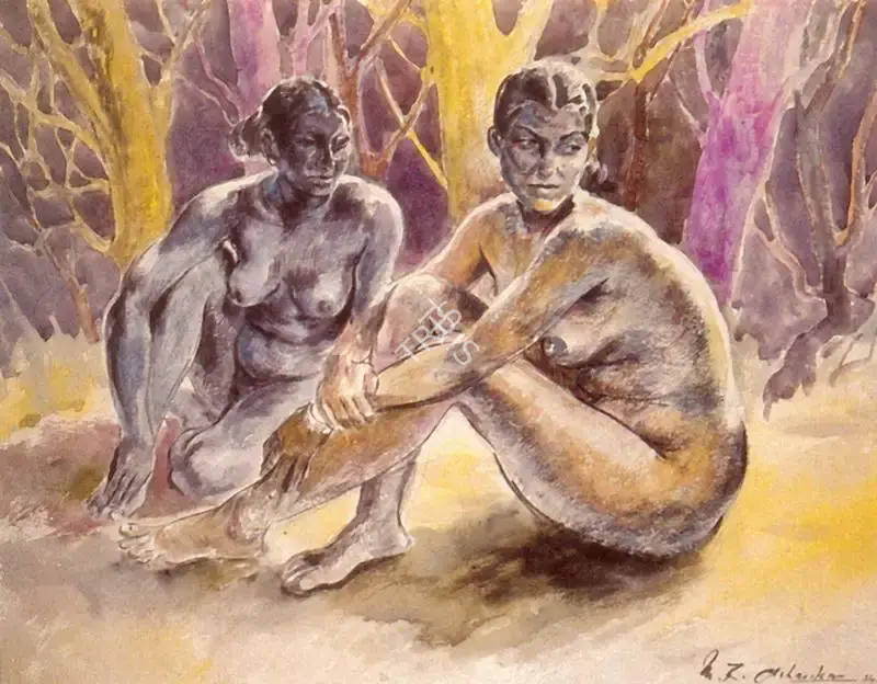 Acharekar, M.R. (Artist). Nudes in a Landscape, 1954 | Painting