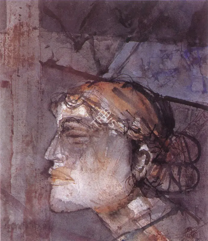 Ray, Shyamal Dutta (Artist). Head of a Woman. Watercolour on paper, 1967 | Painting | FineArts | 00599383