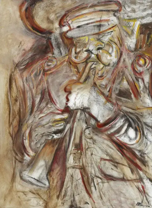 Khanna, Krishen (Artist). Ustad Sahib on his Clarinet, n.d. | Painting