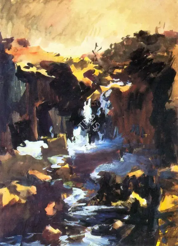 Raza, S.H. (Artist). Waterfall Near Mandu-Dhar State, n.d. | Painting