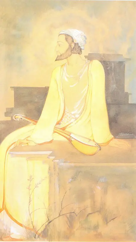 Follower of M.A.R. Chughtai (Artist). The Lute Player. Line wash and watercolour, heightened with bodycolour on paper, n.d. | Painting | FineArts | 00374282