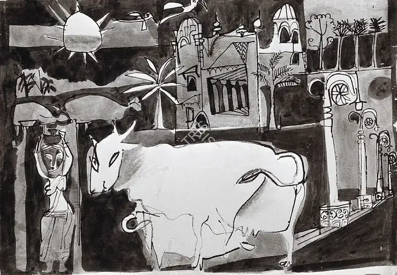 Adimoolam, K.M. (Artist). Feeding On The Street, 1966 | Drawing