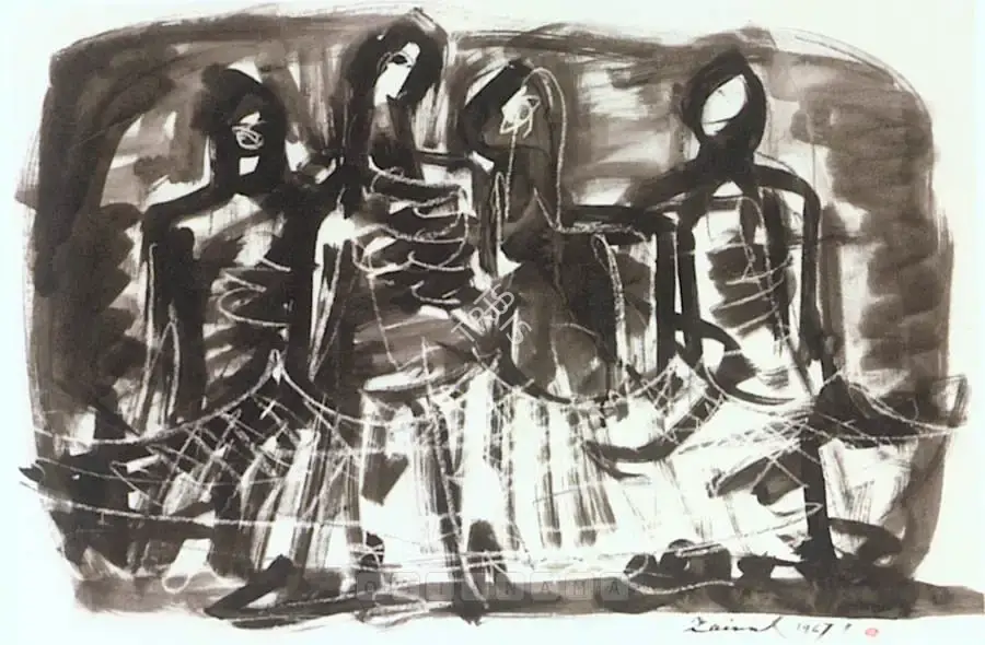 Abedin, Zainul (Artist). Untitled. Ink and Pastel on paper, 1967 | Drawing | FineArts | 00575409