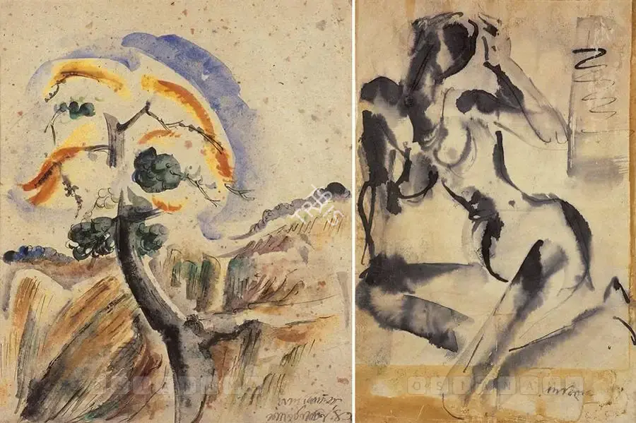 Baij, Ramkinkar (Artist). Nude, 1943 | Painting