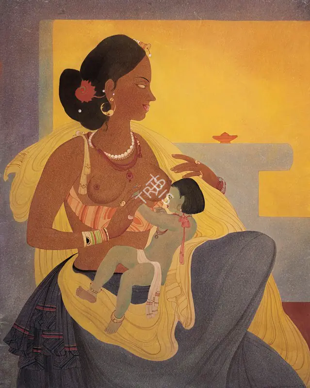 Chughtai, M.A.R. (Artist). Yassoda. Watercolour on paper, c.1930s | Painting | FineArts | 00353698
