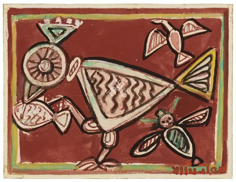 Roy, Jamini (Artist). Untitled (Bird with Fish and Insect), n.d. | Painting