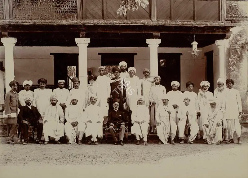 Studio Bourne & Shepherd (Photographic Studio). Shri Bhagvatsinhji silver jubilee celebration central Committee - From the album 'Shri Bhagvatsinhji Silver Jubilee Memorial Album. Gondal A.D. 1909 by Bourne & Shepherd'. Silver gelatin print pasted on mount, 1909 | Antiquarian Photograph | Photography | 00115342