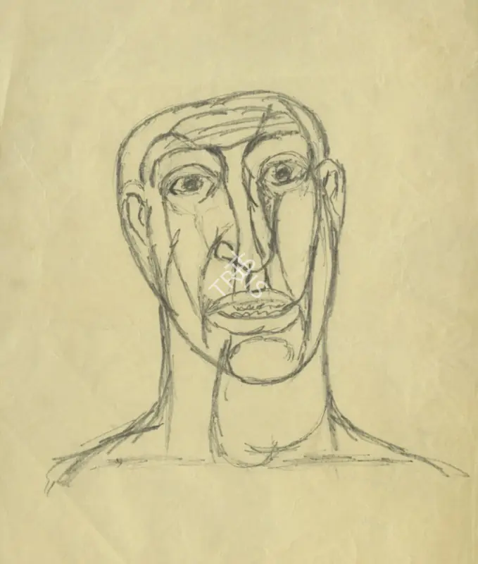 Mehta, Tyeb (Artist). Head. Graphite on paper, circa 1950s | Drawing | EconomicsArt | 00871481