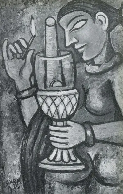 Souza, F.N. (Artist). Woman with Lamp, 1949 | Painting