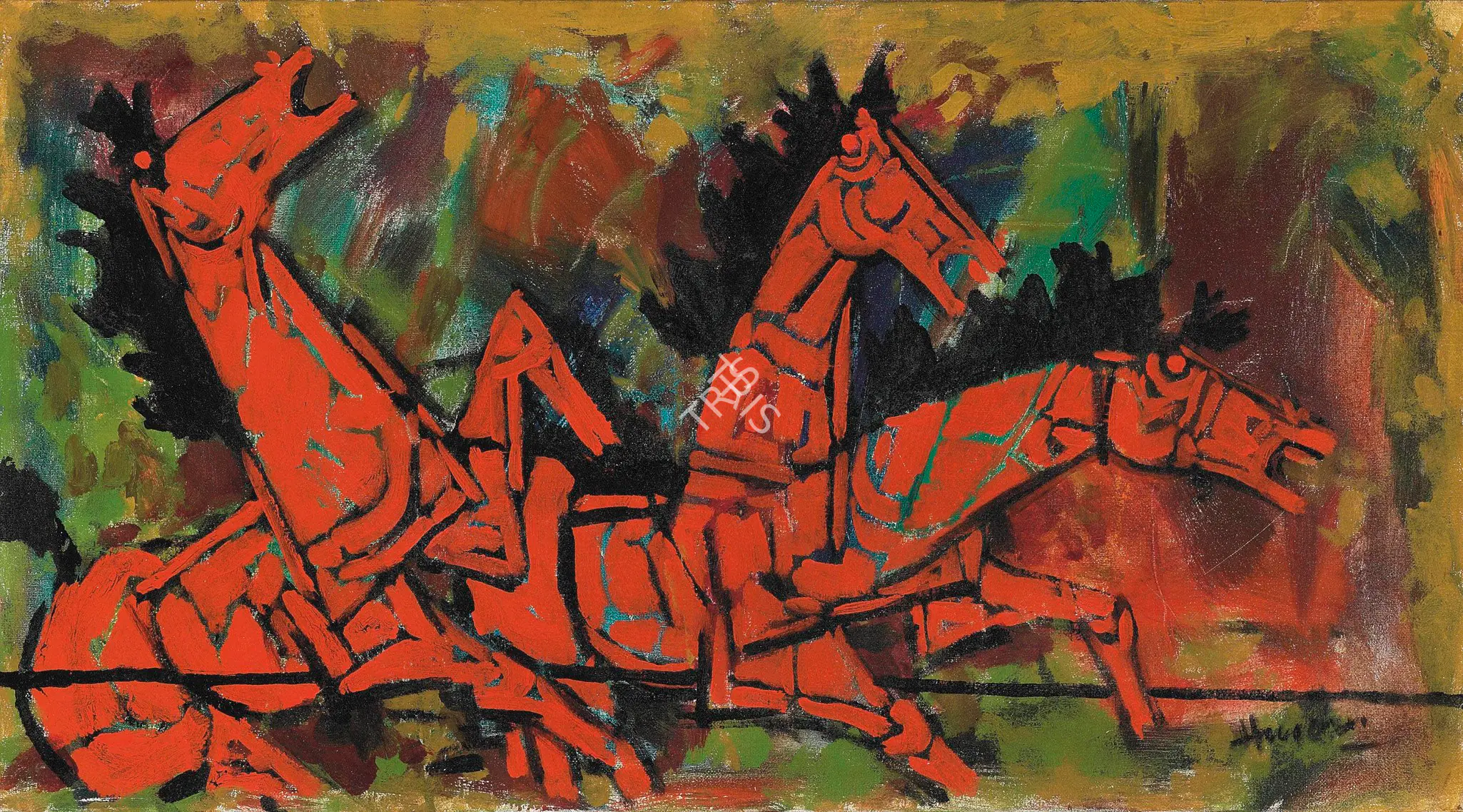 Husain, M.F. (Artist). Untitled (Red Horses), n.d. | Painting
