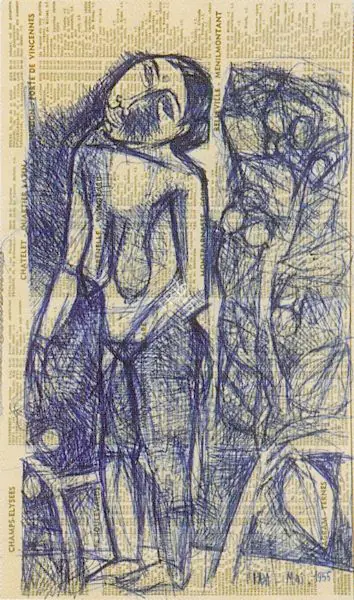 Raza, S.H. (Artist). Untitled. Pen on newspaper, 1955 | Drawing | FineArts | 00576734