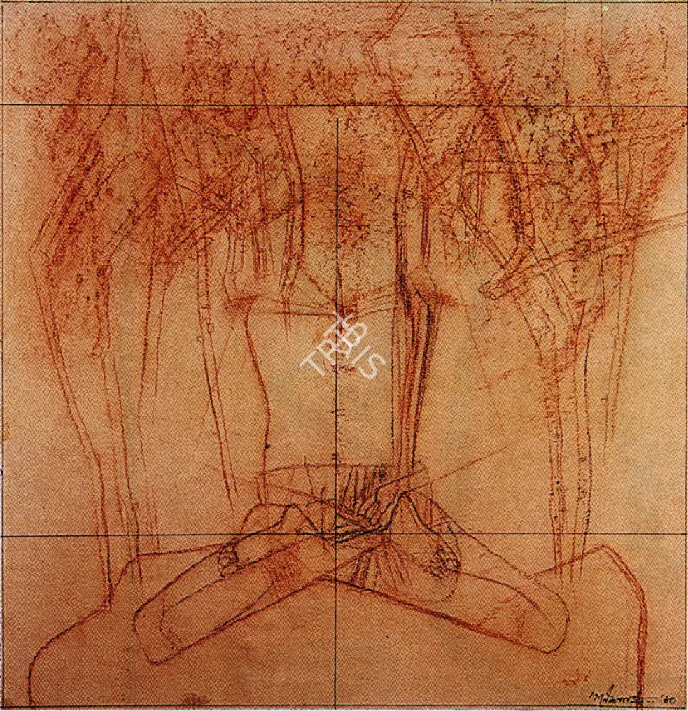 Pyne, Ganesh (Artist). Under the Tree. Crayon and graphite on paper, 1960 | Drawing | FineArts | 00372273