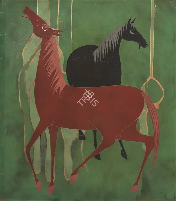 Raval, Rasik D. (Artist). Two Horses. Oil on cardboard, 1973 | Painting | FineArts | 00646866