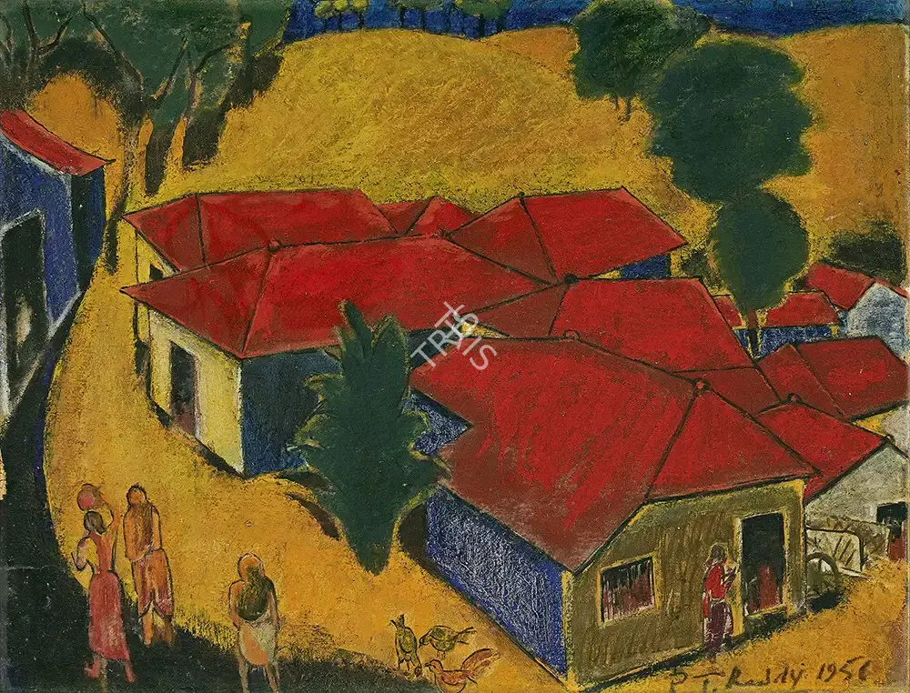 Reddy, P.T. (Artist). My Village House Tops, 1956 | Painting