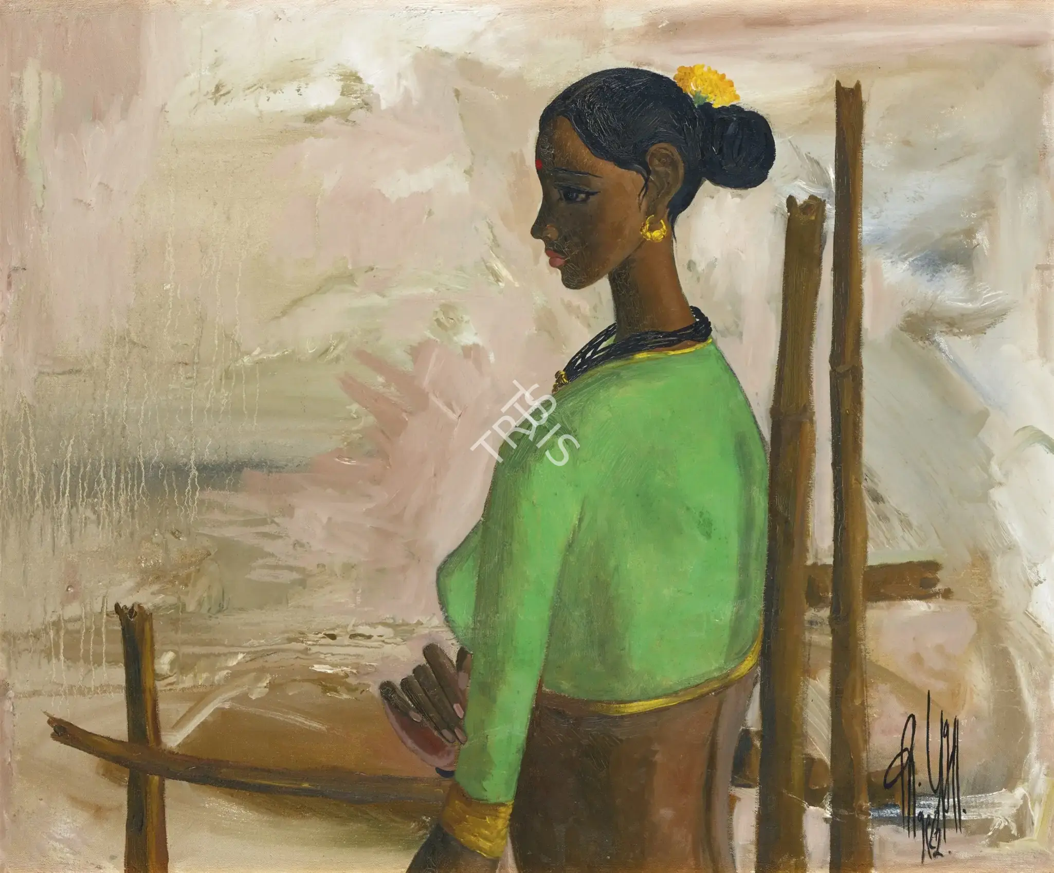 Prabha, B. (Artist). Untitled (Woman In Green), 1972 | Painting