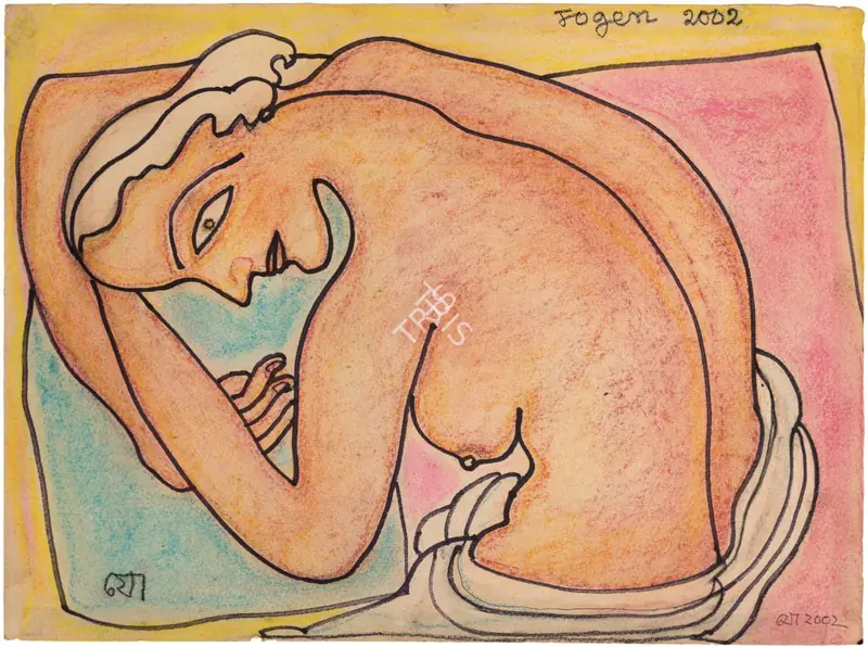 Chowdhury, Jogen (Artist). Woman Reclining in Bed, 2002 | Drawing