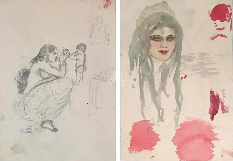 Sher-Gil, Amrita (Artist). A Double-sided work. Pencil and watercolour on paper, n.d. | Drawing  | 00866687