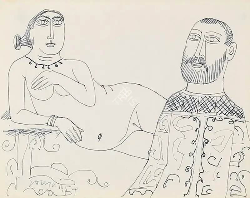 Souza, F.N. (Artist). Untitled (Reclining Nude with Priest), 1954 | Drawing