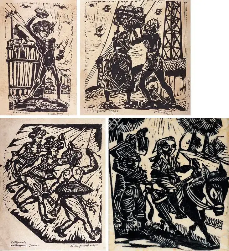 Chittaprosad (Artist). Gone Mad. Linocut, 1952 (rpt. 1968) | Graphic Art | FineArts | 00371672