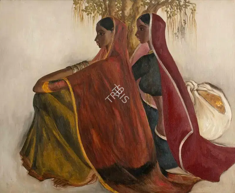 Prabha, B. (Artist). Two Women. Oil on canvas, 1985 | Painting | FineArts | 00336146