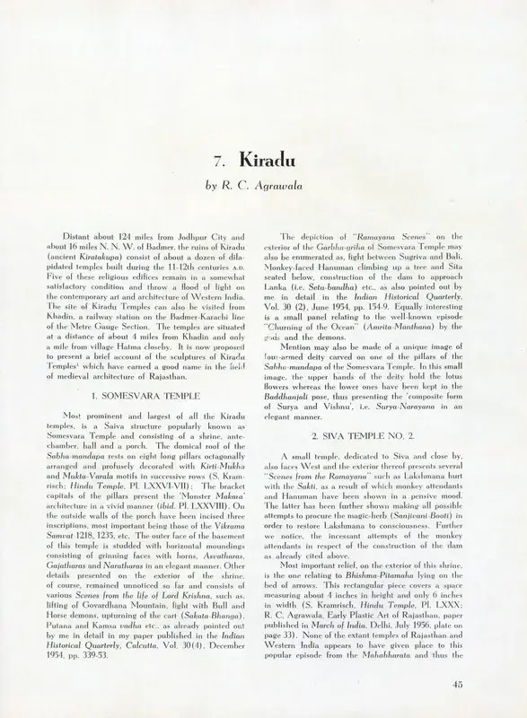 Agrawala, R.C. (Essayist). Kiradu. In Marg - Rajasthani Sculpture. 12(2), pp. 45-48. Bombay: Marg, March 1959 | Essay | FineArts | 00668880