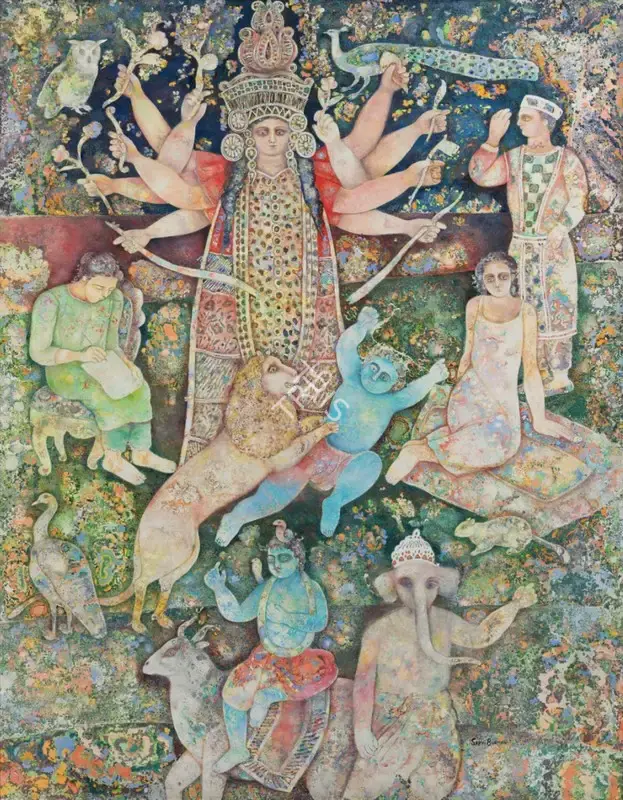 Burman, Sakti (Artist). Durga. Oil on canvas, circa 1995 | Painting | EconomicsArt | 00870020