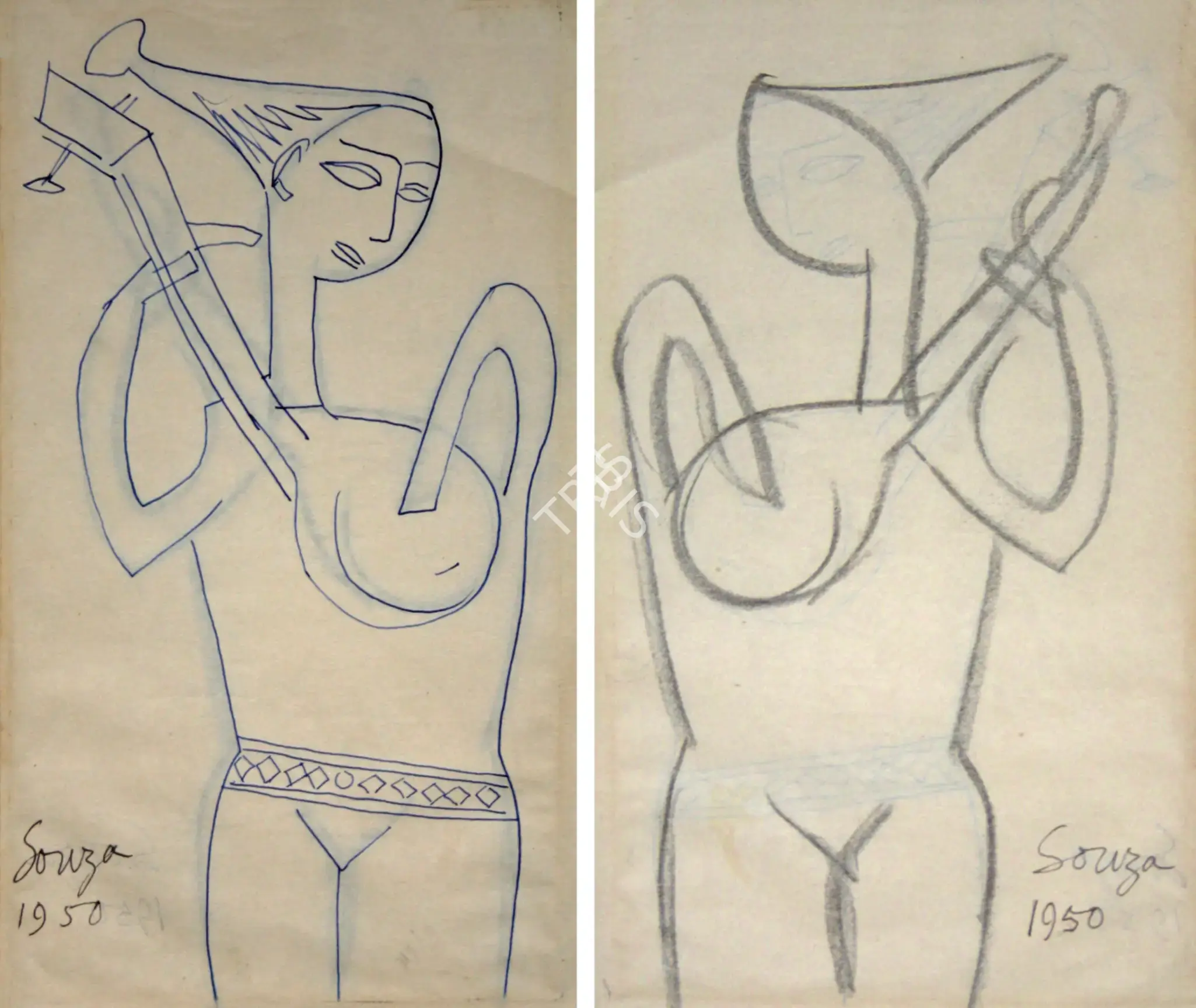 Souza, F.N. (Artist). Untitled (Double-Sided). Pen and ink on paper, 1950 | Drawing | FineArts | 00899823