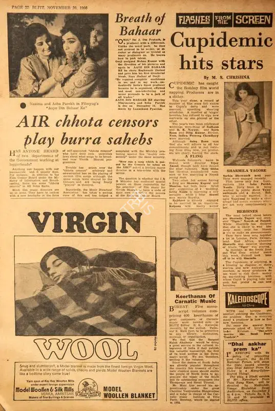 Air Chhota Censors Play Burra Sahebs. In Blitz - India's Greatest Weekly. p. 22. Bombay: R.K. Karanjia, 26 November 1966 | Film Review | CinemaEducation | 00142965