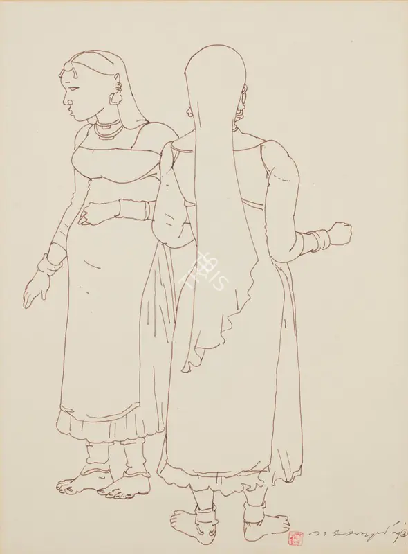 Ramachandran, A. (Artist). Untitled (Two Women). Ink on paper, 1973 | Drawing | EconomicsArt | 00872752