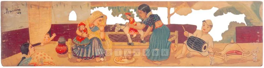 Husain, M.F. (Artist). Design For Nursery Furniture. Oil on wood, 1944 | Painting | FineArts | 00374325