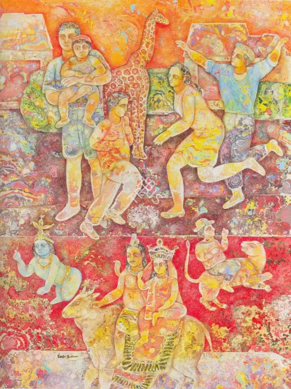 Burman, Sakti (Artist). Giraf in Liberty. Oil on canvas, 2005 | Painting | FineArts | 00898102