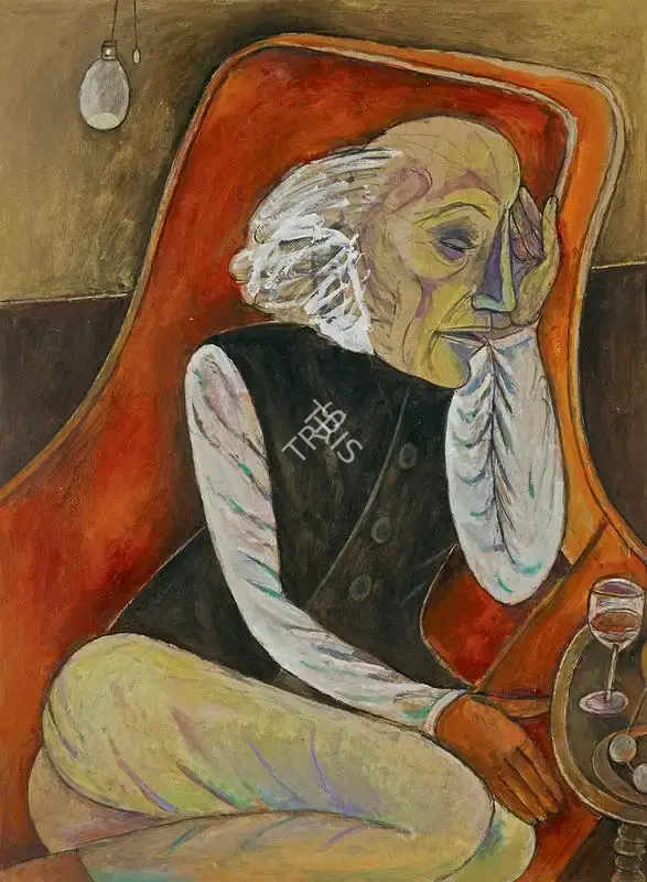 Sen, Paritosh (Artist). Reclining Man On Red Sofa, n.d. | Painting