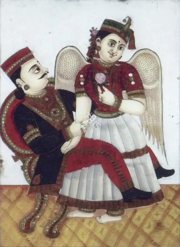 Tanjore School (Artist). The Nawab and His Lover. Tempera on reverse of glass, highlighted with silver leaf, n.d. | Painting | FineArts | 00373507