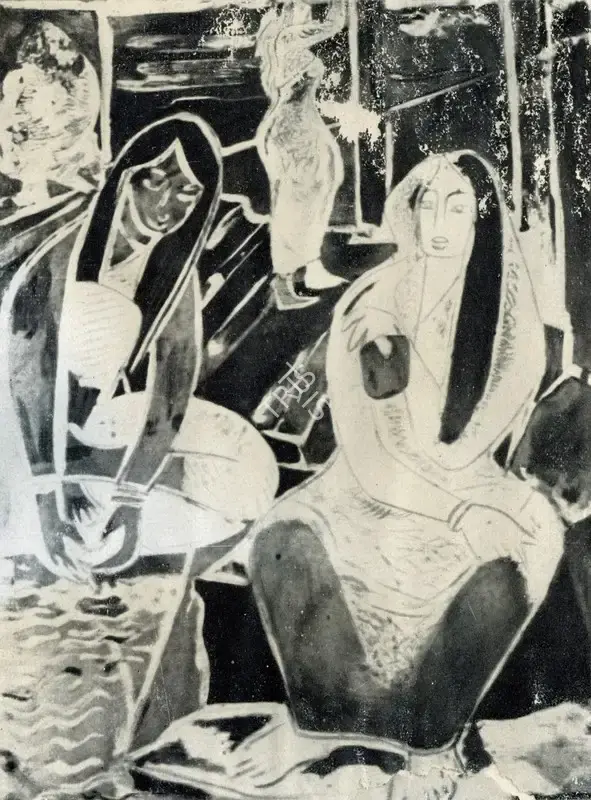 Mazumdar, Nirode C. (Artist). Women on the Steps, n.d. | Graphic Art