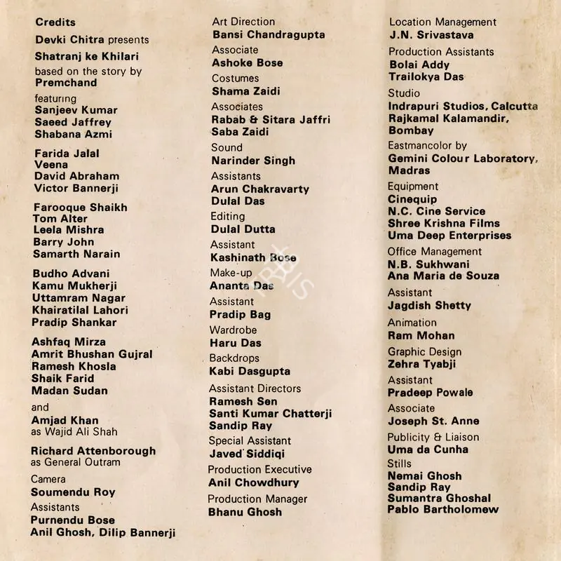 Jindal, Suresh (Producer), Shatranj Ke Khilari, 1977 | Song Synopsis Booklet | CinemaEducation | 00134408