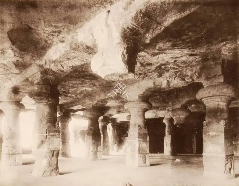 Studio Clifton & Co. (Photographic Studio). Elephanta Caves, Bombay - From the album "L.G. to L.R.' by Clifton and Co.. Calotype print pasted on mount, 1900 | Antiquarian Photograph | Photography | 00115231