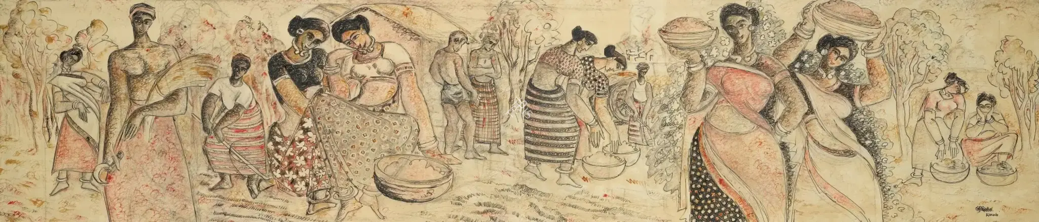 Sadequain (Artist). Untitled (Village Scene), c.1950 | Drawing