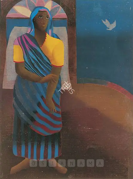 Das, Swapan Kumar (Artist). Women At Dove. Coloured linocut, 1990 | Graphic Art | FineArts | 00599881