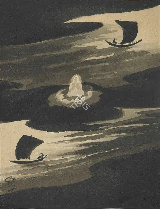 Tagore, Gaganendranath (Artist). Epar Ganga Opar Ganga Madhikhane Char Tari Maddhye Base Aachen Shiv Saudagar, 1929 | Painting