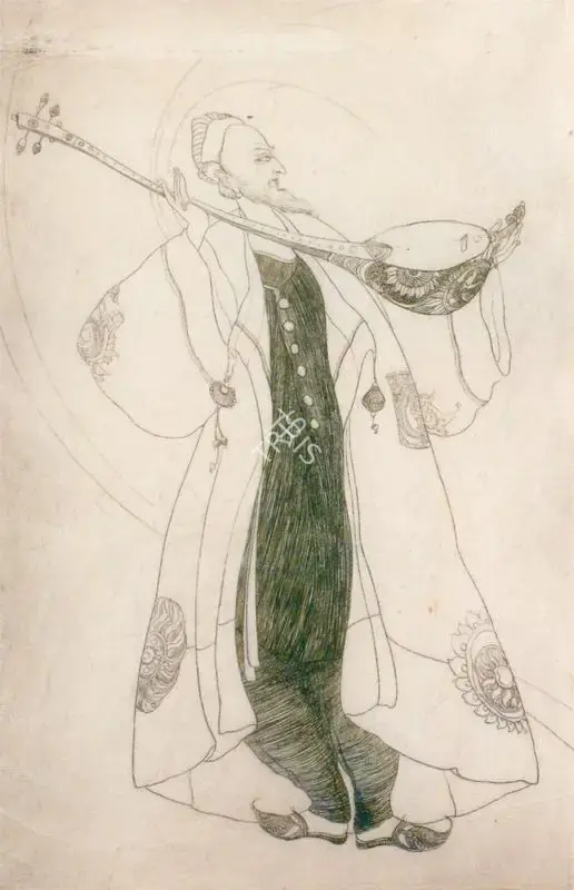 Chughtai, M.A.R. (Artist). Old Musician, n.d. | Graphic Art