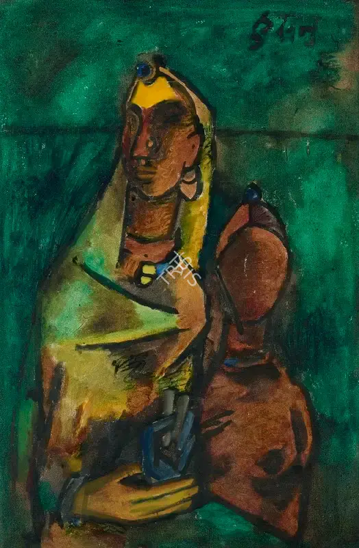 Husain, M.F. (Artist). Untitled (Mother and Daughter), c. late 1950s | Painting