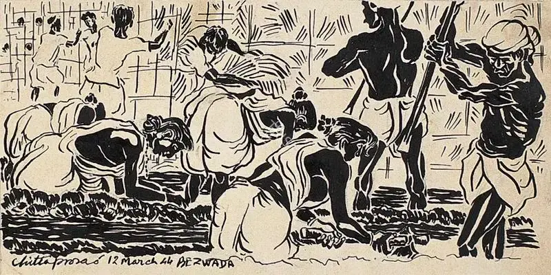 Chittaprosad (Artist). Bengal Famine Series-Bezwada. Pen and ink, 1944 | Drawing | FineArts | 00371695