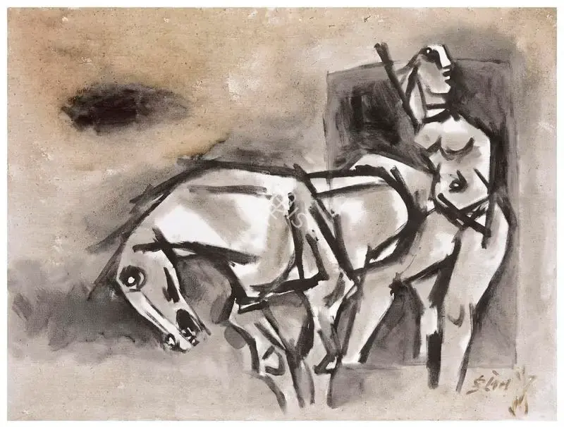 Husain, M.F. (Artist). Woman with a Horse, c.late 1960s | Painting