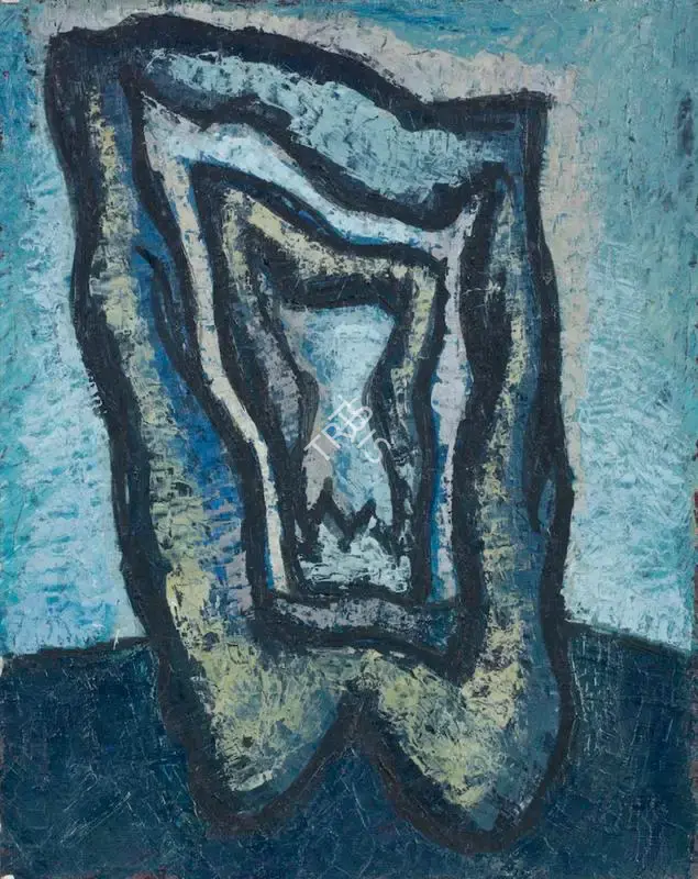 Sadequain (Artist). Untitled (Figarative Form in Blue), n.d. | Painting