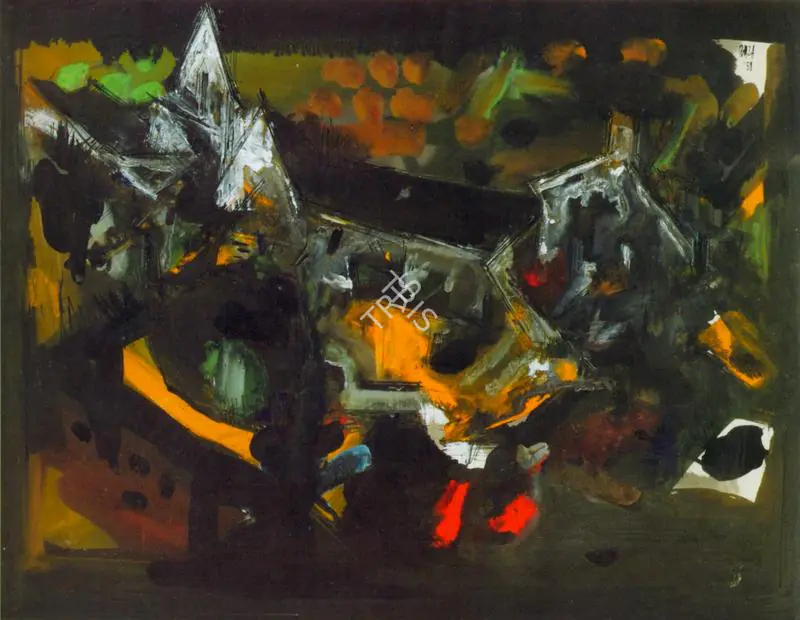 Raza, S.H. (Artist). Black Landscape, 1958 | Painting