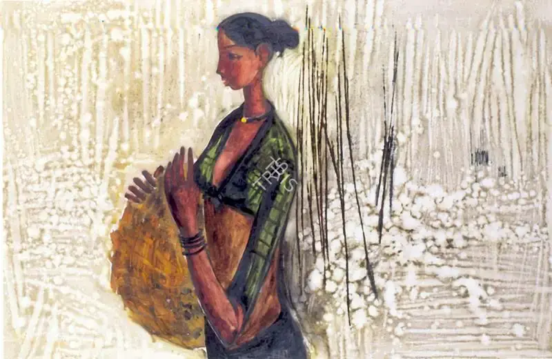 Prabha, B. (Artist). Woman with Basket, 1964 | Painting