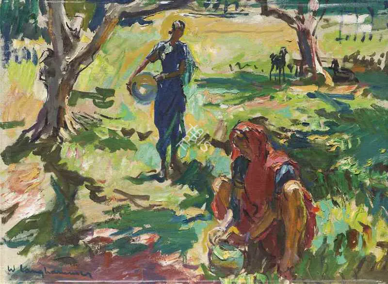 Langhammer, Walter (Artist). Untitled (Village Scene). Oil on canvas, c.early 1940s | Painting | FineArts | 00595253